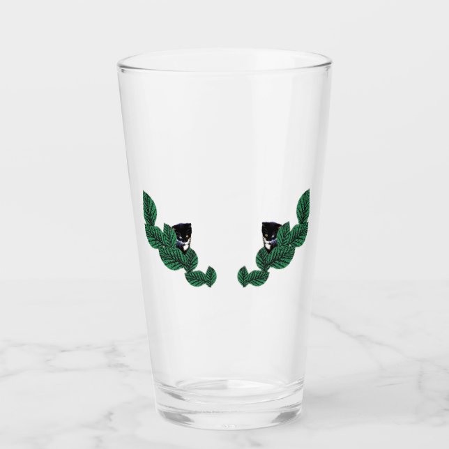 Kätzchen mit Blätter Glas (Vorderseite)
