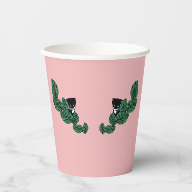 Kätzchen mit Blätter Glas Pappbecher (Vorderseite)