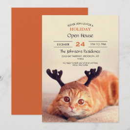 Kätzchen mit einem Weihnachtsrentierhut Einladung