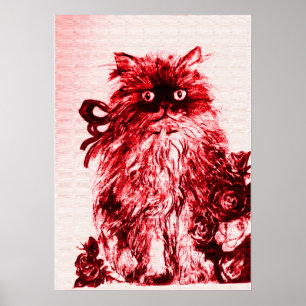 Kätzchen mit Rosen, Rot und Weiß Poster