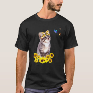 Kätzchen mit Sonnenblume Kopfbogen Butterfly Katze T-Shirt