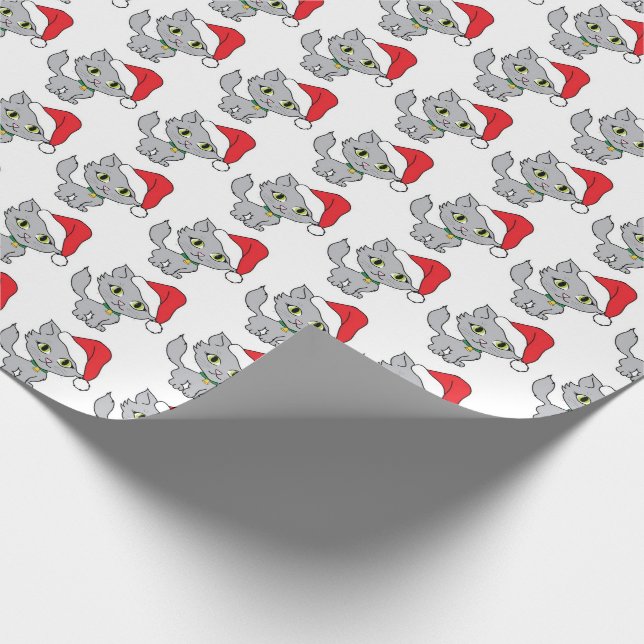 Kätzchen mit Weihnachtsmannmützen Geschenkpapier (Ecke)