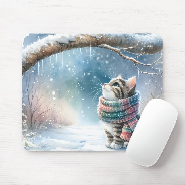 Kätzchen mit Winterskarf Mousepad (Mit Mouse)