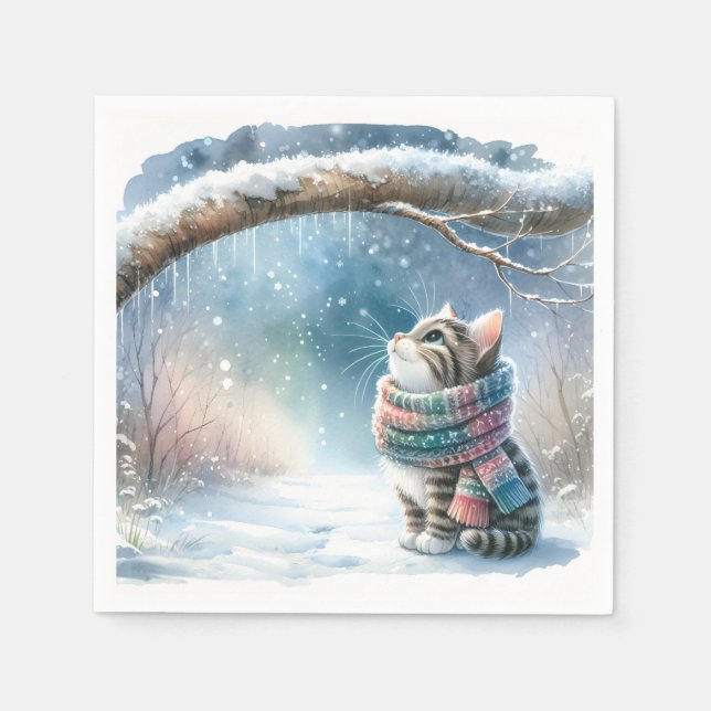 Kätzchen mit Winterskarf Serviette (Vorderseite)