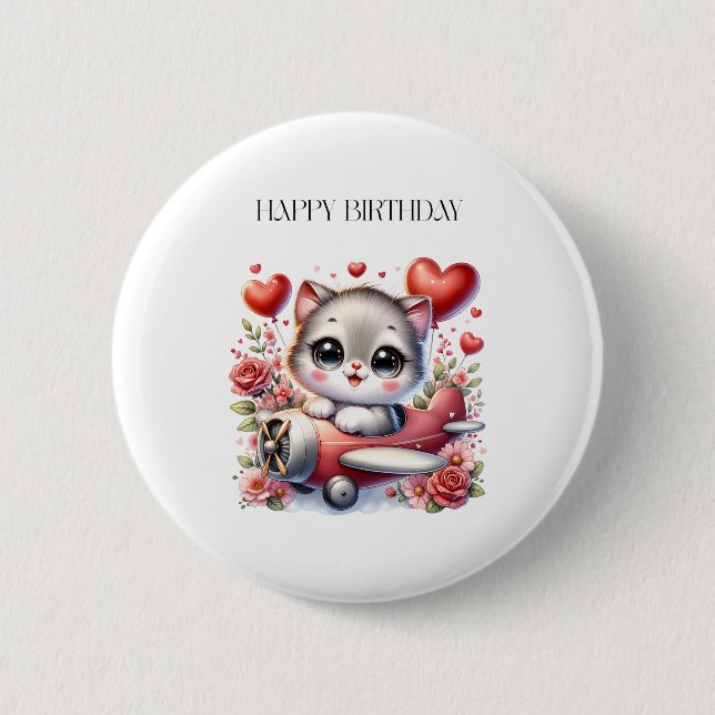 Kätzchen-Pilot Geburtstag Button (Vorderseite)