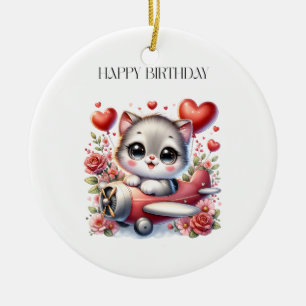 Kätzchen-Pilot Geburtstag Keramik Ornament