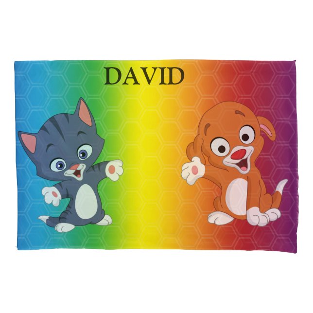 Kätzchen & Puppy Rainbow Pillowcase. Kissenbezug (Vorderseite)