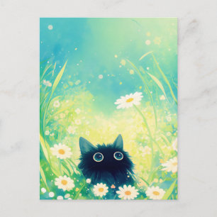 Kätzchen schaut durch weiße Gänseblümchen Sommerwi Postkarte