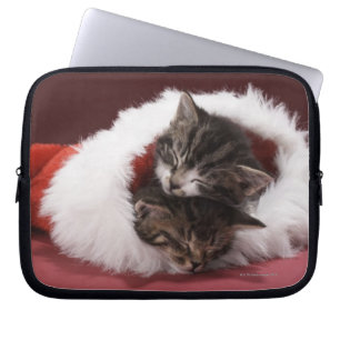 Kätzchen schlafend zusammen im Weihnachtshut Laptopschutzhülle