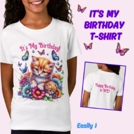 Kätzchen, Schmetterlinge und Blume zum Geburtstag T-Shirt