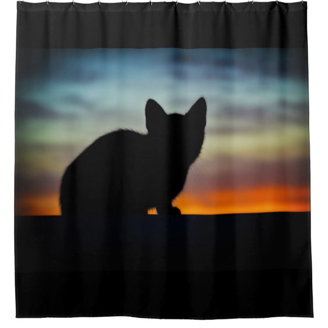 Kätzchen-Silhouette-Sonnenuntergang-Himmel Duschvorhang (Vorderseite)