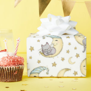 Kätzchen sitzt auf dem Mann im Mond Geschenkpapier