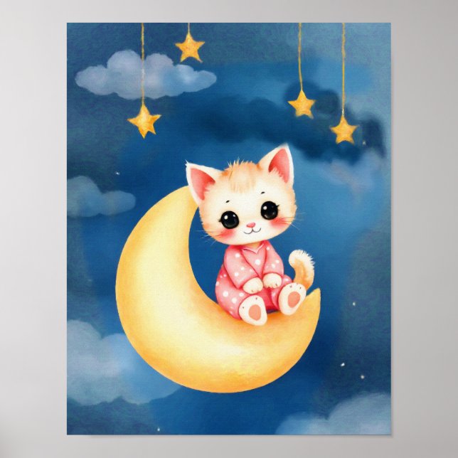 Kätzchen sitzt auf dem Mond Poster (Vorne)