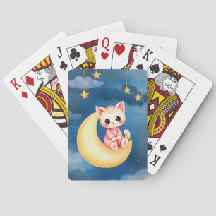 Kätzchen sitzt auf dem Mond Spielkarten