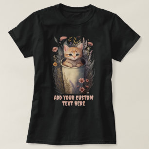 Kätzchen sitzt in einer Tasse Blumen, Katzenliebha T-Shirt