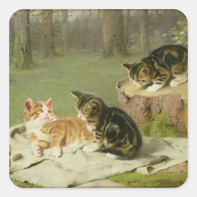 Kätzchen spielen quadratischer aufkleber (Vorderseite)