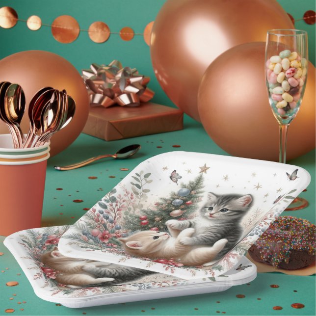 Kätzchen Spielende Weihnachten Pappteller (Multi)