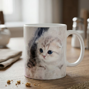 Kätzchen spielt mit einem rosa Garnball Aquarell Kaffeetasse