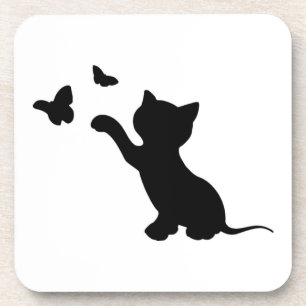 KÄTZCHEN SPIELT MIT SCHMETTERLINGEN GETRÄNKEUNTERSETZER