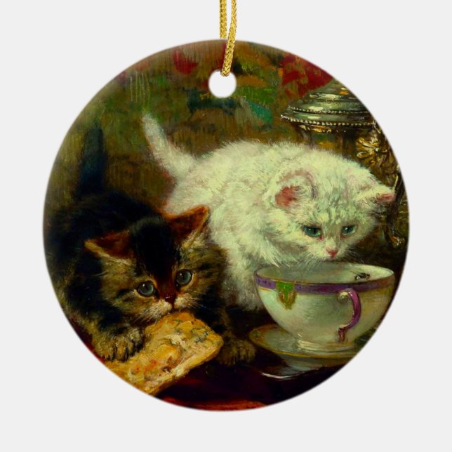 Kätzchen-Teeparty Keramik Ornament (Vorne)