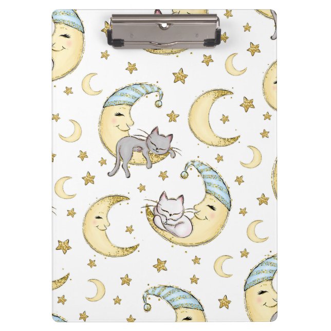Kätzchen träumen auf dem Mond Klemmbrett (Vorderseite)