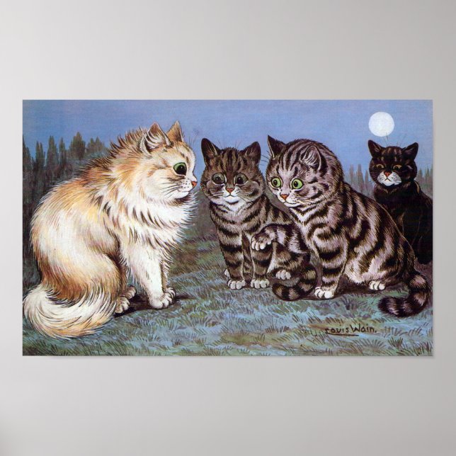 Kätzchen treffen sich im Mondlicht, Louis Wain Poster (Vorne)