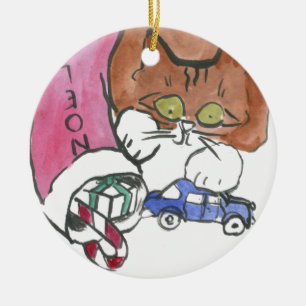 Kätzchen überfällt den WeihnachtsStrumpf Keramik Ornament