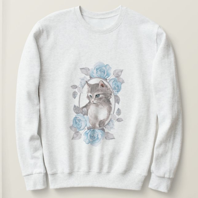 Kätzchen und blaue Rose Sweatshirt (Design vorne)