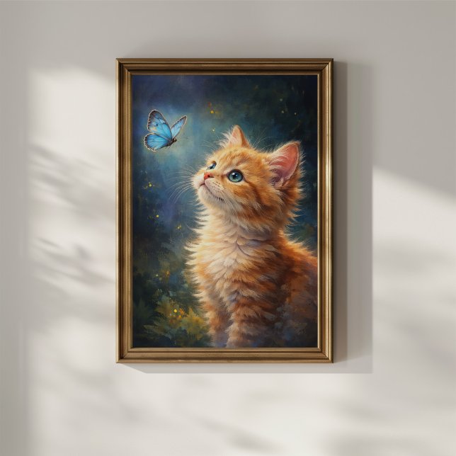 Kätzchen und blauer Schmetterling Poster (Von Creator hochgeladen)