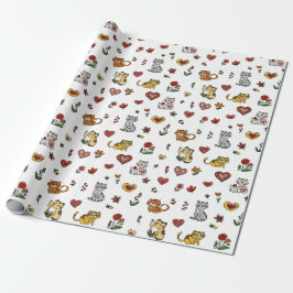 Kätzchen und Herz-Umschlagpapier Geschenkpapier