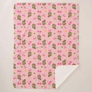 Kätzchen und Kirschen Muster rosa Hintergrund Sherpadecke
