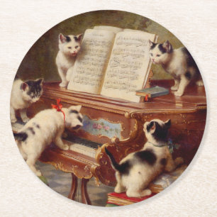 Kätzchen und Klavier Runder Pappuntersetzer
