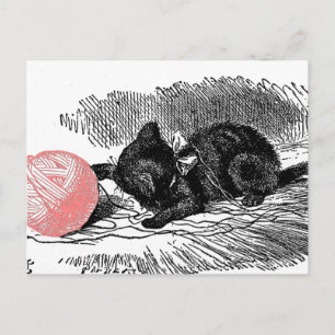 Kätzchen und rosa Garn Postkarte