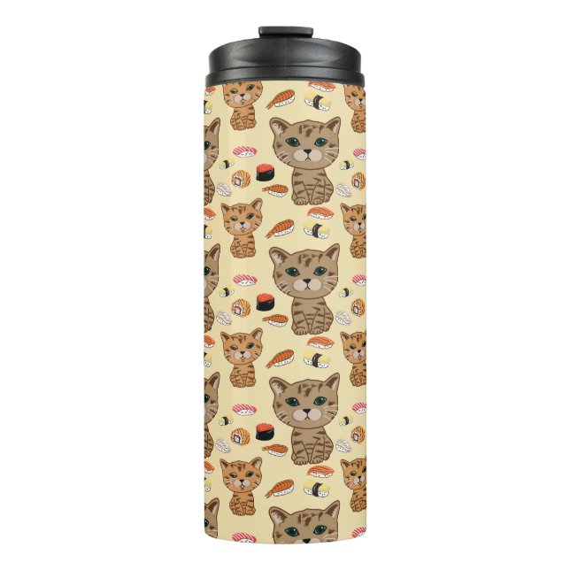 Kätzchen und Sushi-Muster Thermosbecher (Vorderseite)
