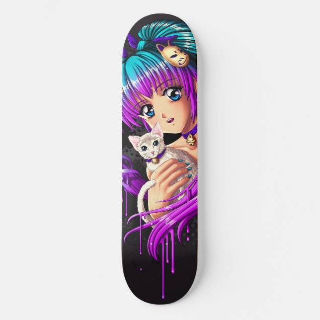 Kätzchen und Zopf Manga Mädchen Skateboard (Vorderseite)