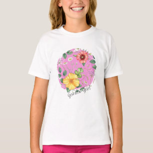 Kätzchen, Vintag Zeichnend Wildblumen / Gartenmädc T-Shirt