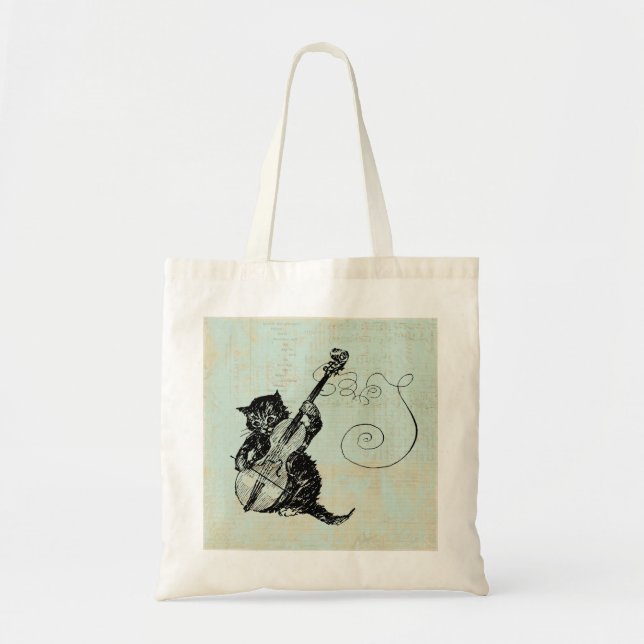 Kätzchen Violine Aquamarin Music Cat Illustration Tragetasche (Vorne)
