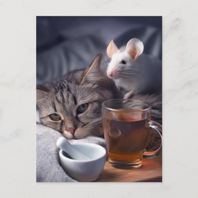 Kätzchenruhe im Bett Postkarte (Vorderseite)