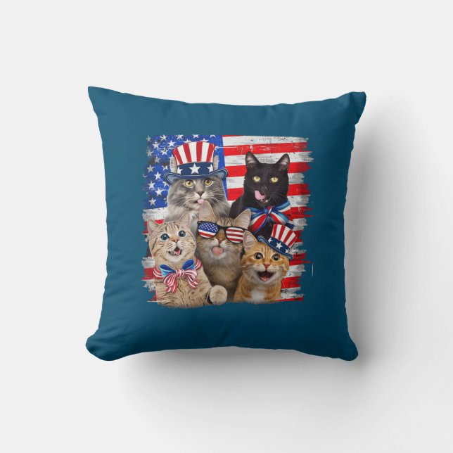 Katze 4. Juli Freedom American Flag Sonnenbrille Kissen (Vorderseite)