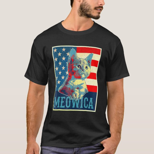 Katze 4. Juli Meowica Kitty Katze Merica USA Ameri T-Shirt (Vorderseite)