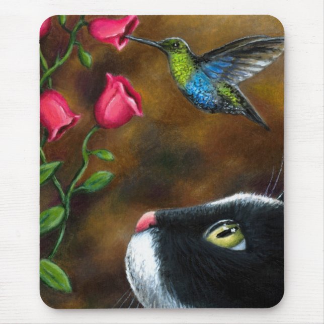 Katze 571 Tuxedo mit Hummingbird Mousepad (Vorne)