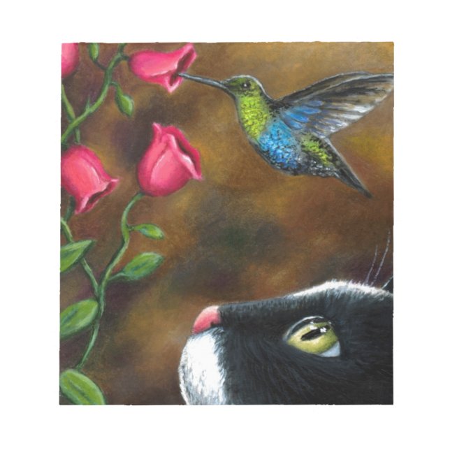 Katze 571 Tuxedo mit Hummingbird Notizblock (Vorderseite)