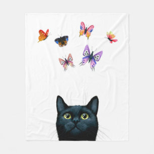 Katze 606 mit schwarzen Katzenschmetterlingen Fleecedecke