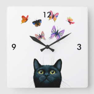 Katze 606 quadratische wanduhr