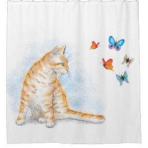 Katze 616 Schmetterling Duschvorhang