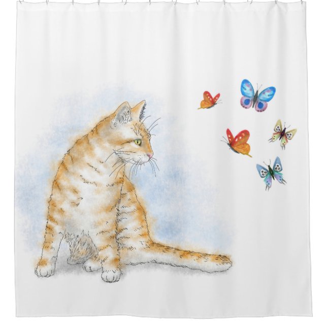 Katze 616 Schmetterling Duschvorhang (Vorderseite)