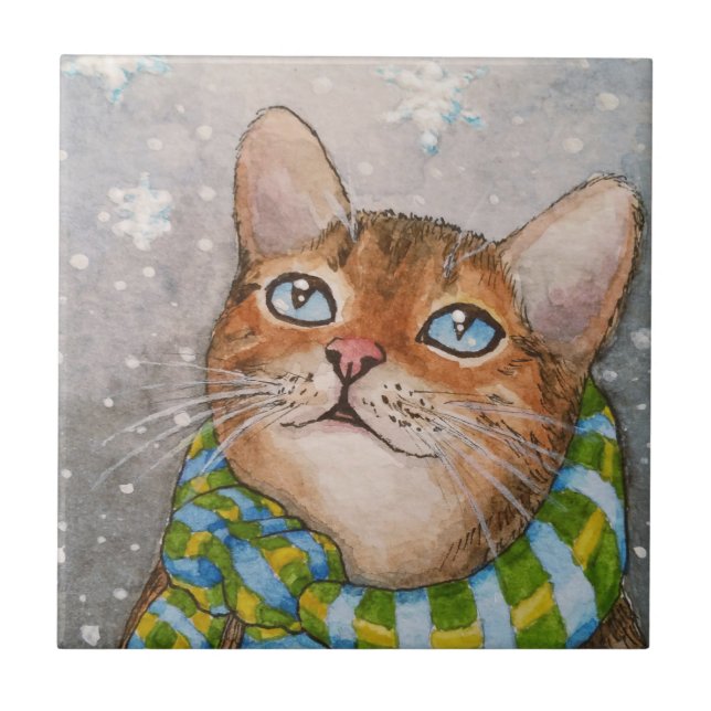 Katze 627 Winterschnee Fliese (Vorderseite)