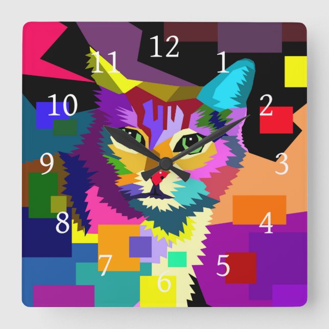 Katze 656 quadratische wanduhr (Vorderseite)