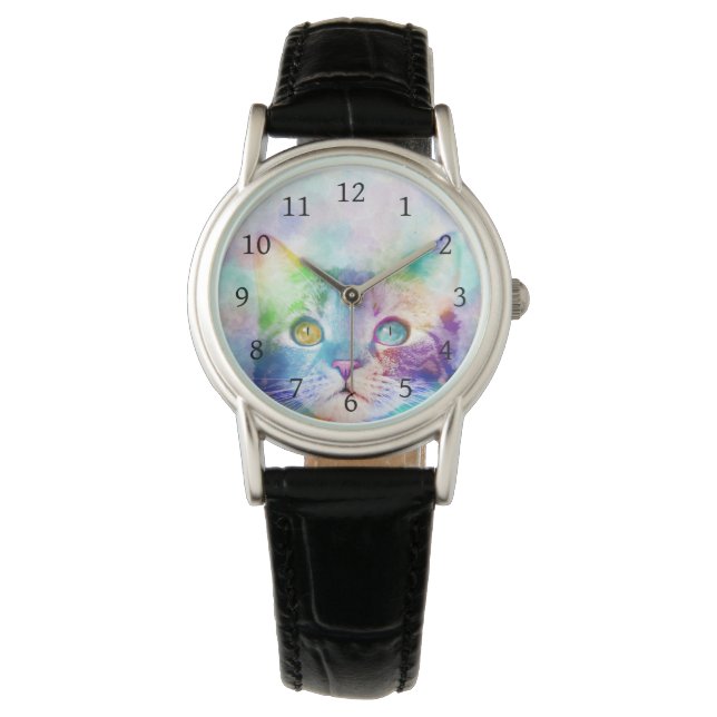Katze 663 Multicolorkatze Armbanduhr (Vorderseite)