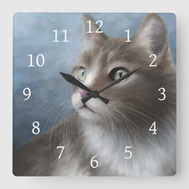 Katze 682 quadratische wanduhr (Vorderseite)